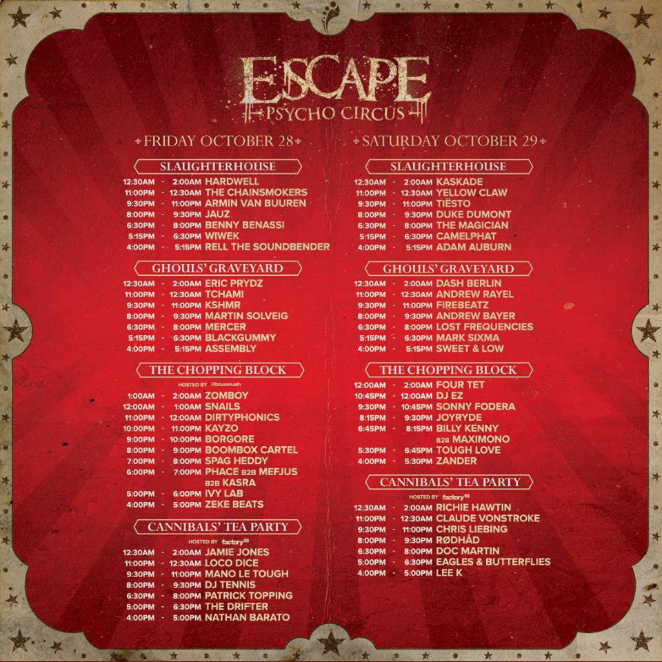 Insomniac Psycho Circus ,Set Times