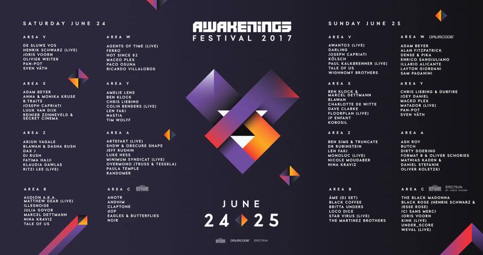 Awakenings Festival, Lineup 2017