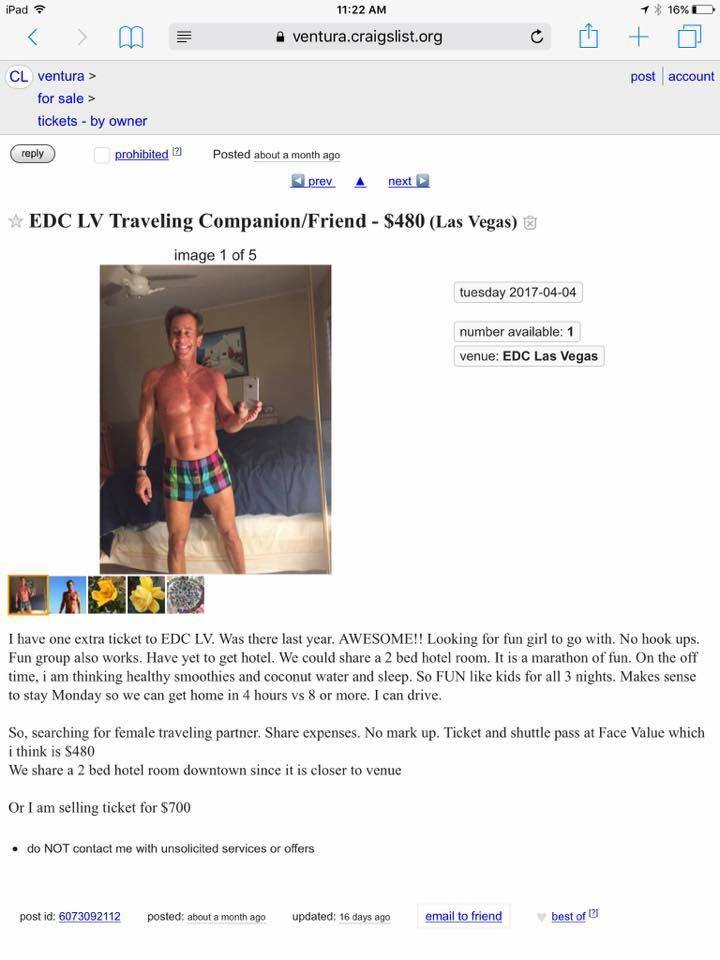 EDC just got a lot creepier with craigslist ad from an older dude looking for a &#39;Travel Companion&#39;