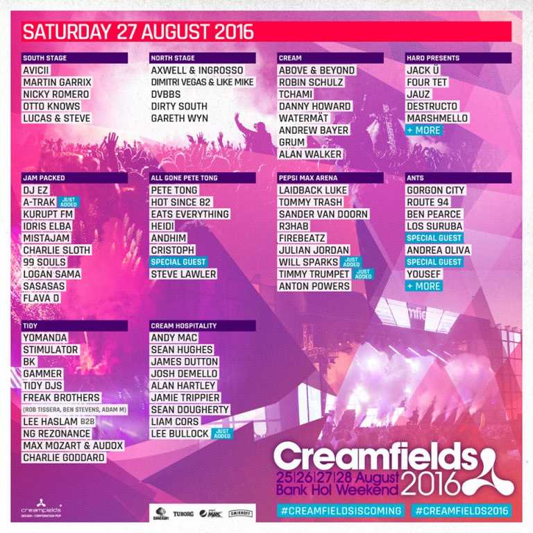 The Creamfields 2016 Line Up has arrived !!! Rave Jungle