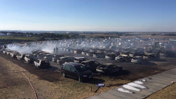 Rows upon rows of charred vehicle remains Credit: Alresford Fire Station