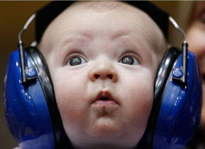 baby wearing headphones