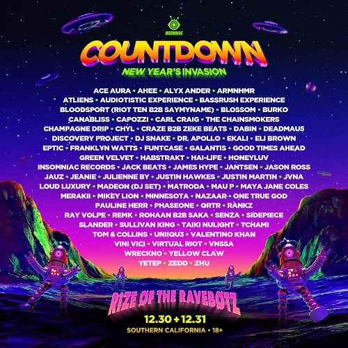 Insomniac has announced the full lineup of music artists for Countdown