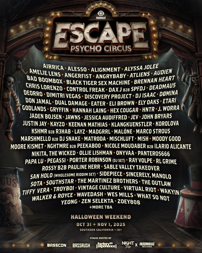 Escape Psycho Circus 2025 lineup
