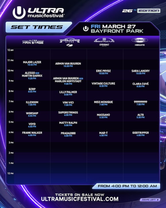 ULTRA Miami 2026 Set Times